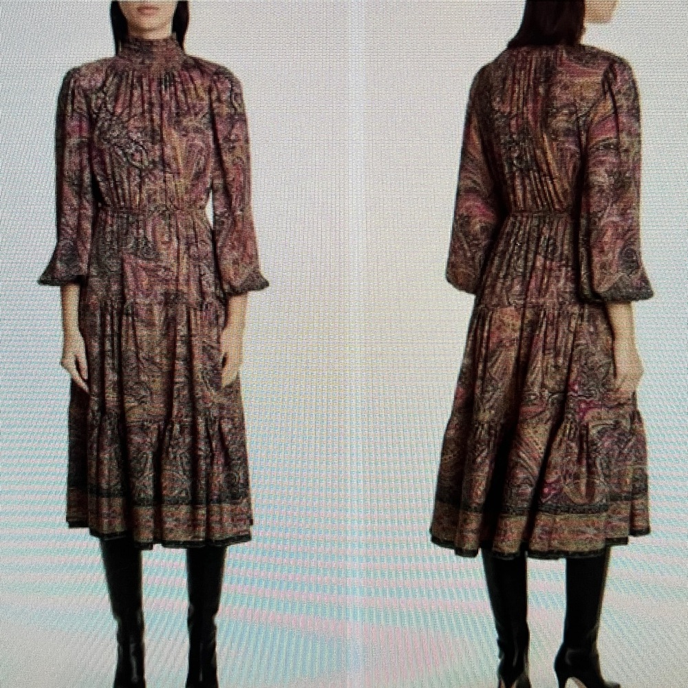 Kobi Halperin Lena Paisley‎ Midi Dress in Magenta Multi Size Large Hand Pockets
